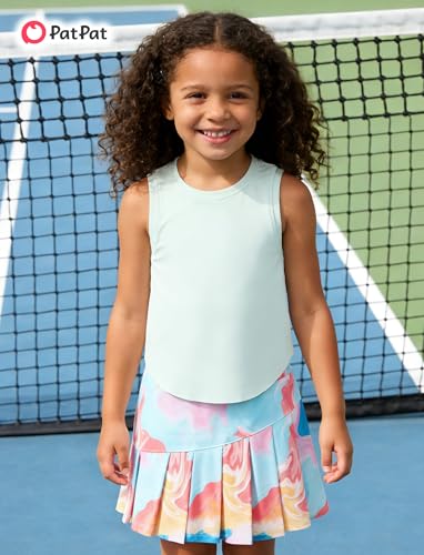 Image of PATPAT Girls Tennis Skirt Sets Moisture Wicking Tank Tops and Pleated Skirts 2 Piece Outfits Activewear Sets 5-12 Years