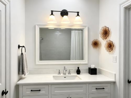 Image of Vintage Industrial 3-Light Bathroom Vanity Light with Milk Glass lampshade - Antique Brass Wall Sconce for Over Mirror, E26 Socket, Hardwired Installation