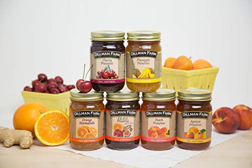 Dillman Farm Refreshing Preserves Variety Pack (6 Pack)| Apricot Preserves, Cherry Preserves, Peach Preserves, Pineapple Preserves, Orange Marmalade, Frog Preserves| - All Natural, Gluten-Free, Non-Gmo, Vegan, Kosher, Eco-Friendly, Preservative Free, Corn Syrup Free - Made In Usa, 16 Oz 6 Pack #TOP1