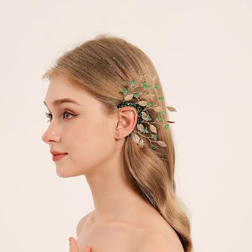 Butterflies Ear Left Single Elf Cuff Green Fairy Ear Cuff for Women4