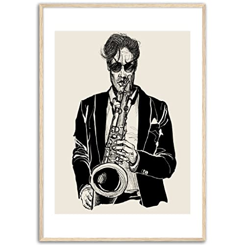 Décoration murale musicale saxophoniste affiche cadre bois