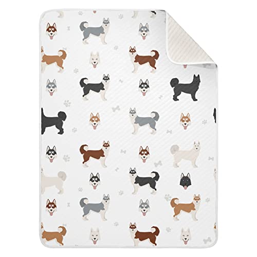 Image of Swaddle Blanket Siberian Husky Dog Cotton Blanket for Infants, Receiving Blanket, Lightweight Soft Swaddling Blanket for Crib, Stroller, Nursery Blankets, Puppy, 30x40 in
