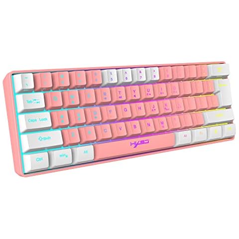 60% Wired Gaming Keyboard and Mouse Combo,RGB Backlit Ultra-Compact Mini 61 Keys Mechanical Feel Keyboard,RGB Backlit 2400 DPI Lightweight Gaming Mouse with Honeycomb Shell for PC/Mac (Pink&White) Cover