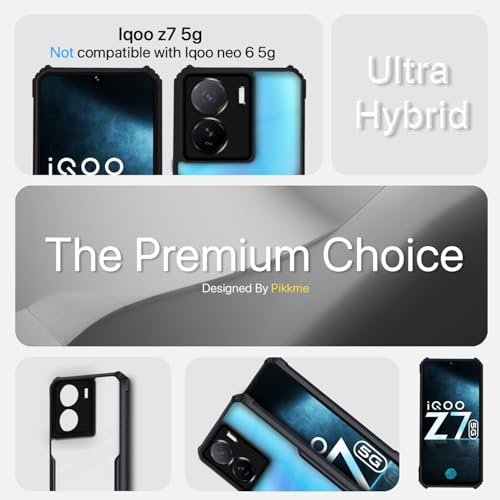 Image of Outlouders Back Cover for iQOO Z7 5G / iQOO Z7S 5G | Ultra Hybrid Transparent | Full Camera Protection | Raised Edge | Crystal Clear Bumper Case(Black)