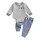 Baby Kleidung Jungen Neugeborene Set Gestreift Langarm Body und Hose Sommer Kleidung Outfit (Gewaffelt Blau, 0-3 Months)