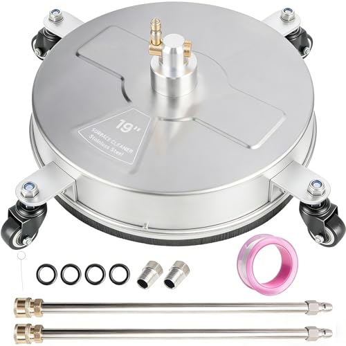 Wexo Palindrog 19" Pressure Washer Surface Cleaner with 4 Wheels, Stainless Steel Power Washer Surface Cleaner for Driveways Sidewalks Patios, 1/4" Quick Connector, 2 Extension Wand, 4000 PSI