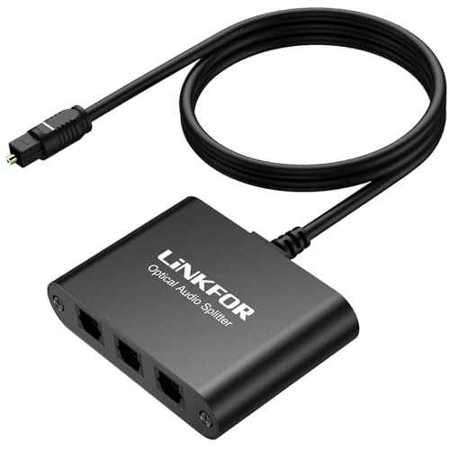 LiNKFOR 3-drożny cyfrowy rozdzielacz optyczny 1 wejście 3 wyjścia z wbudowanym kablem 1 m dzielnik Toslink 1X3, obsługa LPCM2.0/DTS/Dolby-AC3 na PS3 PC kompatybilny z Soundbar/kinem domowym