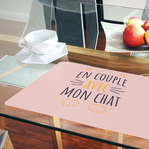 Set de table liège animaux amour avec grand motif chat rose mignon
