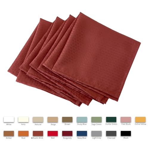 Image of maxmill Fall Cloth Napkins 20 x 20 Inch Weaved Pattern Soft Comfortable and Luxury Serviette for Harvest Thanksgiving Family Dinners Weddings Parties and Banquets Set of 4 Pieces, Rustic Brick
