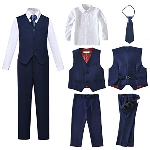 Toddler Suits For Boys Wedding Suit Dress Shirt Navy Blue Vest And Pants Sets For Boy With Tie Size 12 #TOP1