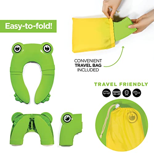 Foldable Travel Potty Seat + Chart For Toddlers - Portable Potty Seat With Non-Slip Pads & Pinch Free Rubber Bands, Travel Bag Included, Gift For Kid Potty Training Reward Chart (Dinosaur Theme) #TOP3