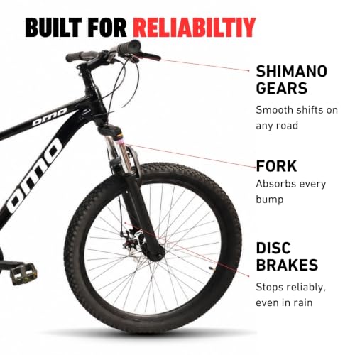 Image of Omobikes Manali Ace | Gear MTB Mountain Cycle | 21 Shimano Speed | Front Suspension | 26Inch Tire | Disc Brakes | Steel Frame | for 15+ Years Adults Unisex (Black)