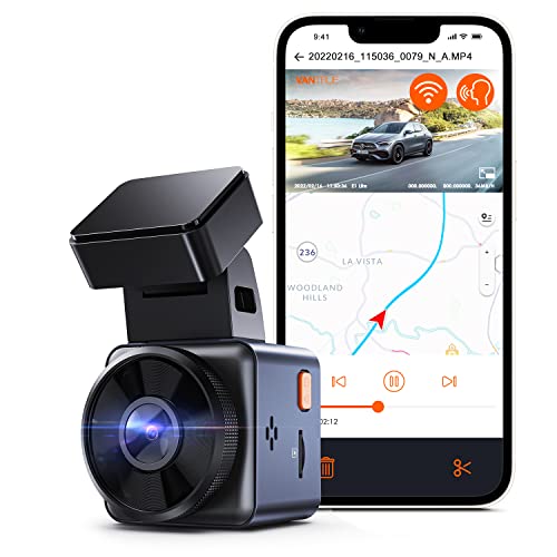 Vantrue E1 Lite 1080P WiFi Mini Dash Cam with GPS and Speed, Free App, Voice Control Detachable Dash Camera, 24 Hours Parking Mode, Night Vision, Motion Detection, Loop Recording, Support 51