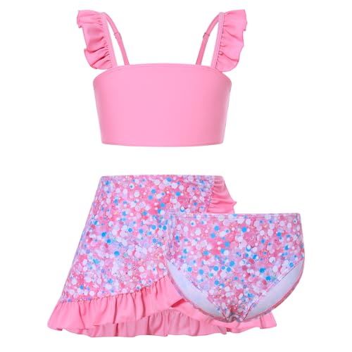 Image of ALISISTER Girls Swimsuit 3 Piece Bathing Suits Summer Bikini Tankini Sets with Cover Up Skirt for 4-12 Years