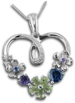 Silver Heart Sapphire Peridot Amethyst Gemstone Pendant Necklace