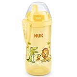 NUK First Choice Kiddy Cup Trinklernbecher | 12+ Monate | auslaufsichere | beißresistenter Trinkschnabel | Clip & Schutzkappe | 300 ml | BPA-frei | Krokodil (gelb), 10255670