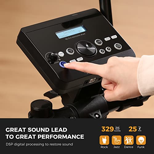 Electric Drum Set, 7 Pieces Electronic Drum Sets for Adults Kids Beginners with 225 Sounds, 10 Demo Songs, Drum Throne, Drum Sticks, Drum Throne, 15 Drum Kits - Thumbnail 3
