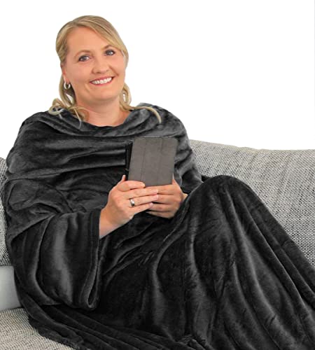 L.E.M.B. Hometrends Kuscheldecke mit Ärmeln TV Decke Sofadecke...