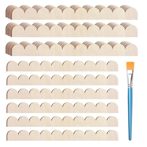 24Stück Unlackierte Holzleisten mit Gewelltem Rand & Pinsel - 40x4 cm - Naturbelassene Dekorleisten für Wand, Wohnzimmer, DIY - Stuckleisten, Zierleisten aus Holz
