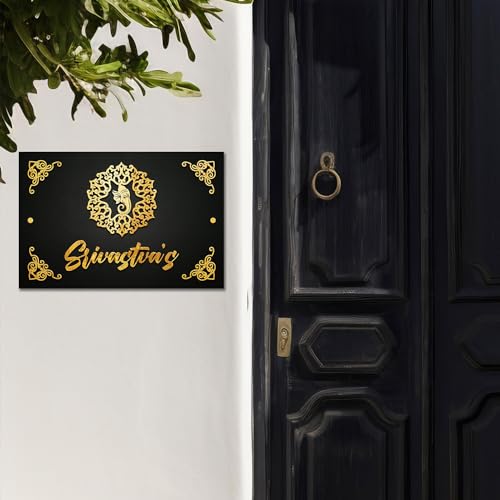 Image of BEE CREATIVE Laser Cutting Customise Acrylic Design Name Plate for Home, Office & Outdoor Entrance (Ganpati) | Acrylic Name Plate for Main Door, Outdoor Name Board, Stylish Design for Flat, Apartments