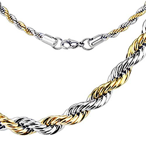 Fantasy Forge Jewelry Rope Chain Necklace Two Tone Gold Silver Surgical Stainless Steel Womens Mens 3mm 30 Inch