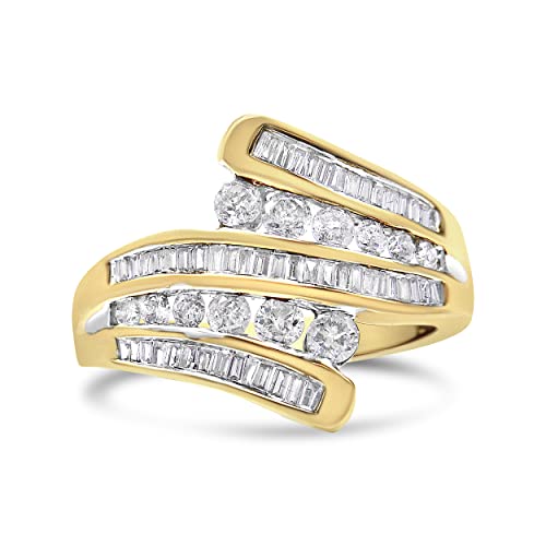 Haus of Brilliance 10K Yellow Gold 1 Cttw Round and Baguette-Cut Diamond Multi Row Bypass Ring Band (H-I Color, I1-I2 Clarity) - Ring Size 7