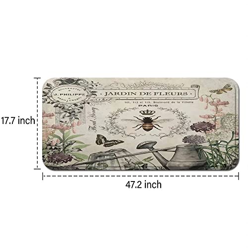 Kitchen Rug Modern French Bee Garden Vintage Queen Floral Watering Can Comfort Chef Sink Mat Cushioned Floor Mats Carpets Washable Doormat Anti Fatigue Non-Slip Kitchen Runner Rugs Bedroom Area Carpet #TOP1