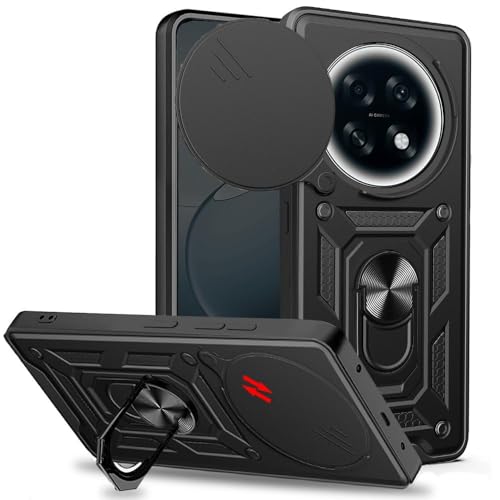 Image of SPAZY CASE Oppo F31 Pro Plus 5G Back Cover | Heavy Duty Hybrid Case with 360 Degree Rotating Finger Ring Holder + Slider Shutter Camera Protection Case for Oppo F31 Pro Plus 5G - Black