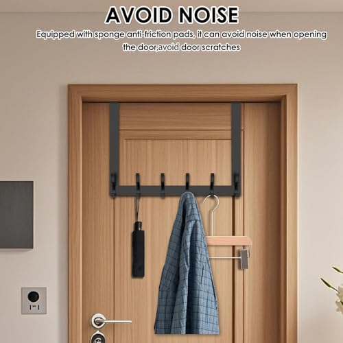 Over The Door Hooks Hanger with 11 inches Extended Arms, Tool-Free Assembly, No Nail Over Door Hanger Holder with 6-Double Hook for Bathroom, Bedroom, Kitchen, Hanging Towels, Coats