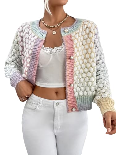 Image of Floerns Women's Ombre Marled Knitwear Long Sleeve Button Front Cardigan