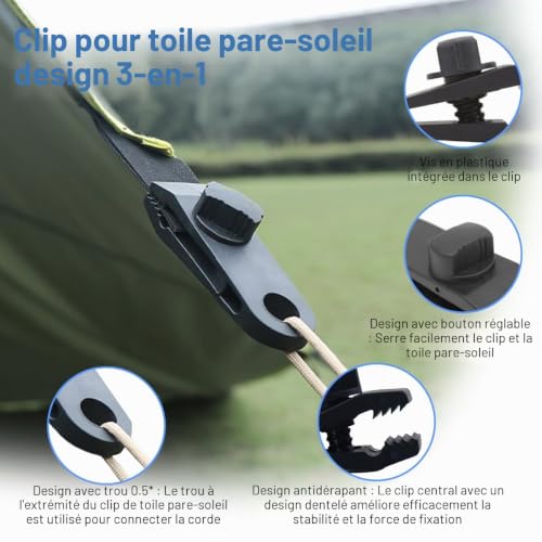 10 Pièces Clips de Bâche, 80×26mm Clips de Bâche Résistants, Clip de Fixation Réglables Auvents, Pinces Résistantes au Vent pour Auvents, Plastique Clip de Tente Pince, pour Camping Canopy Noir – vue 3