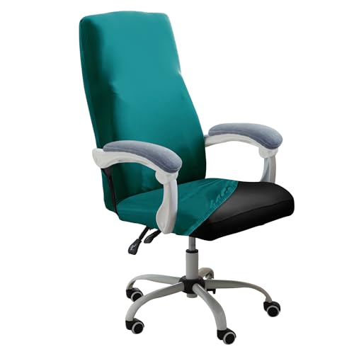 Image of HOKIPO 'SereneSolids' 140 GSM Office Chair Cover for Executive High-Back Chair - Stretchable Fabric, Washable & Anti-Slip - Fits Big & Tall Office Chairs, Teal (AR-5220-TEAL-L)