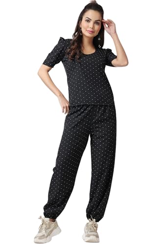 POPWINGS Casual Printed Top and Joggers Set for Women || Stylish Summer Co-Ords Set for Women || Round-Neck Top and Joggers Combo Set for Women