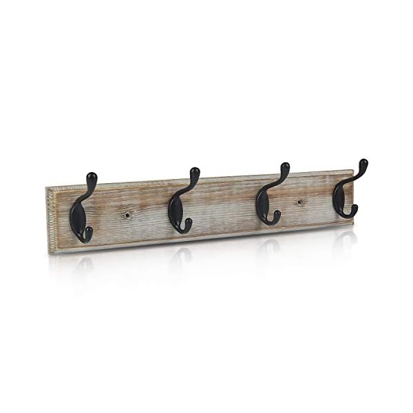 YTJG Coat Rack Wall Mounted, Entryway Wall Coat Rack with 4 Rustic Coat Hooks, 17” Vintage Pinewood Coat Hanger Hat Rack for Wall, Wall Hook Rack for Hanging Coats Keys Hats