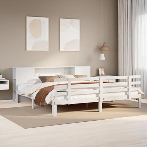 Genérico Cama con estantería sin colchón Madera Maciza Blanca 200x200 cm,Mobiliario,Camas y Accesorios,Camas y somieres,51.98 KG,3322719