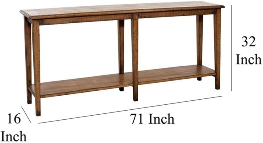 Pemberly Row 71" Sofa Console Table, Reclaimed Pine Wood, Antique Brown Finish, Rectangular Top and Open Shelf, Rustic Design for Entryway, Living Room or Hallway Decor