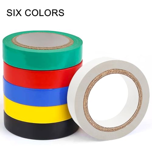 Image of 6 Rolls Colored Electrical Tape, Waterproof, Dustproof, Oil Resistant, Strong Adhesive, Electric Wire Colored Tape Suitable for Domestic, Commercial, and Industrial environments, 0.6 in by 33 Feet