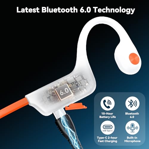Image of Bone Conduction Headphones, Bluetooth 6.0 Open Ear Headphones with Mic, Type-C Quick Charge, Long Battery Life, IPX5 Sweatproof, Lightweight Comfortable for Gym, Sports, and Driving(Beige Orange)