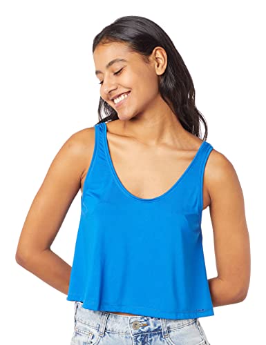 Regata Cropped Básica Feminina Reta Azul P