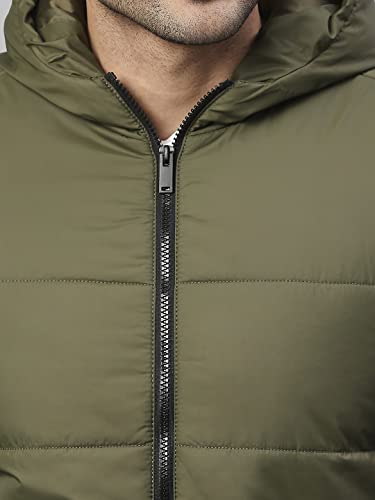 Image of Dennis Lingo Polyester Regular Fit Full Sleeves Men's Color Block Hooded Puffer Jacket with 2 Pockets - Lightweight Casual Winterwear for Men