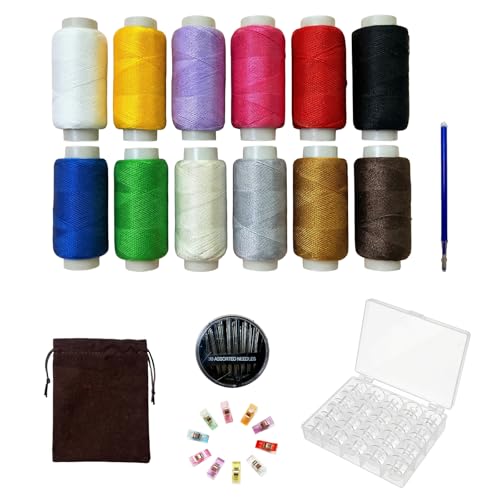 HEIEALK Sewing Thread Kit,12 Assorted Colors Machine Threads with Spools,Sewing