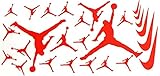 20 Assorted Air Jump Man Dunk Vinyl Stickers Logo Vinyl Decal + Free 6 Swishes Label Birthday Party Baby Shower iPhone & More Logo (RED)