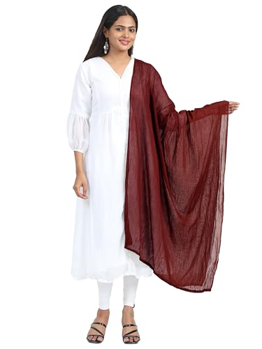 Image of Miraan Solid Pure Cotton Dupatta with Pom Pom Border, 2.25 meters length (DUPCOTTON)
