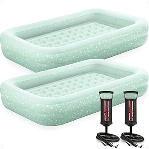 Intex Kids Travel Air Mattress Inflatable Bed Set with Raised Sides, Hand Pump, and Carrying Bag for Camping Trips and Sleepovers, (2 Pack)
