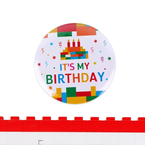 It's My Birthday Pin, 2.28in Building Blocks Happy Birthday Button Badge Pin Fun Party Favors & Decorations for Kids Boys Girls Men Women