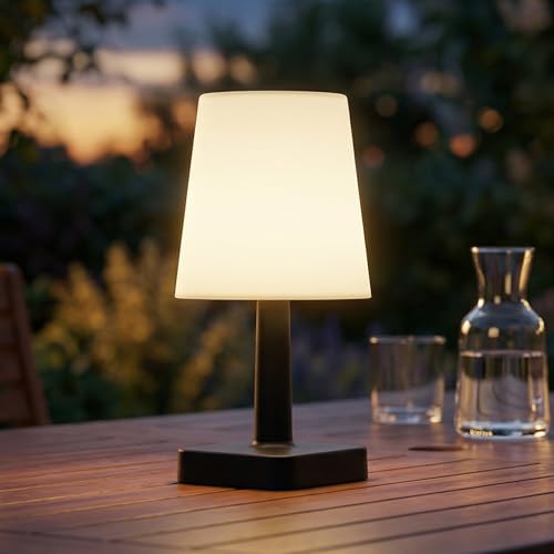 INSPINOVIA Solar Tischlampe | Kompakte Outdoor Tischleuchte mit An/Aus-Schalter für Garten Balkon oder Terrasse | Brenndauer ca. 6-8 Stunden