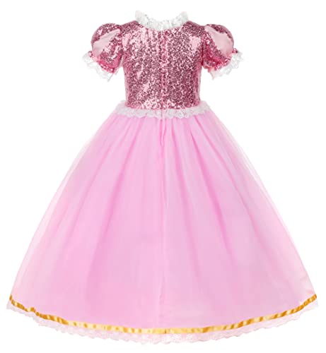 JerrisApparel Princesa Niña Vestido Lentejuela Fiesta Navidad Cosplay Disfraz (5 años, Rosa con Accesorios)