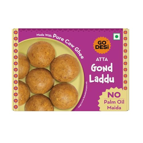 Image of GO DESi Atta Gond Laddu - 200 /150 grams | With Pure Cow Ghee | No Palm Oil or Maida | Sweets