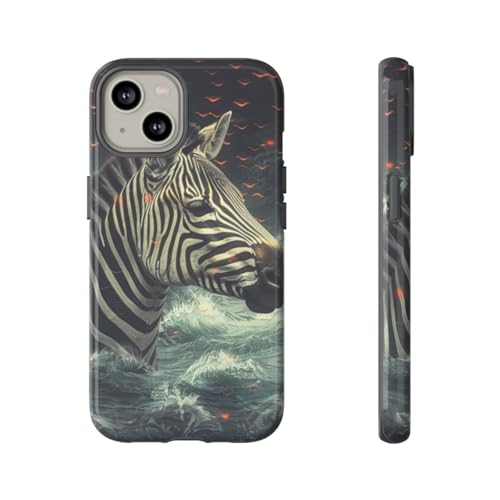 Coque iPhone 14 zèbre dans l'eau noir rigide brillante