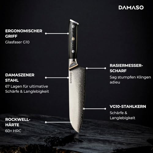 Damaso Santoku Messer (17,8cm), Black Pearl Kochmesser aus 67 Lagen Damastmesser, Japanisches...